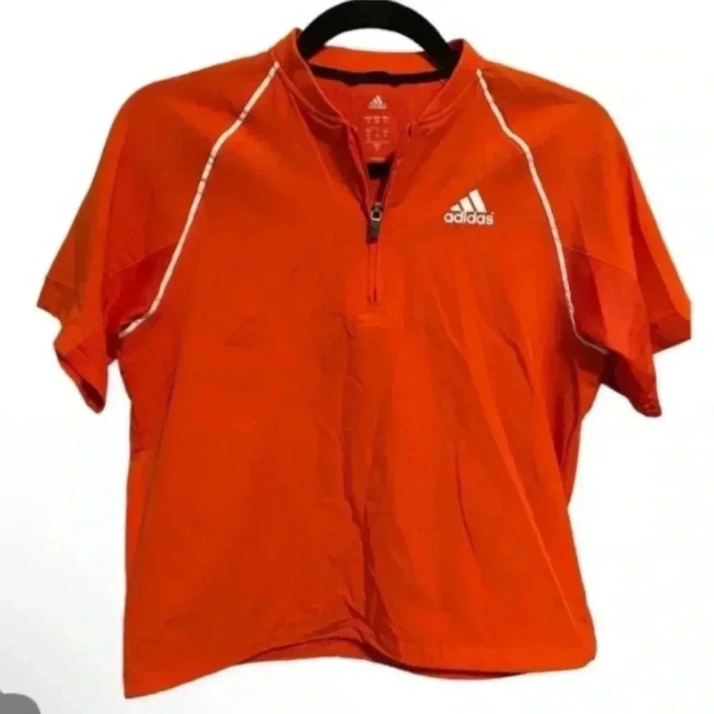 Adidas Womens Size Small Orange Nylon Pullover Top Cropped Windbreaker